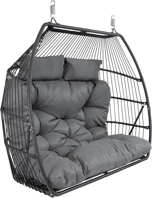 Sunnydaze Andrei Double Hanging Egg Chair with Cushion - 2-Person Outdoor Egg Chair - Includes Polyester Cushion - Dark Gray