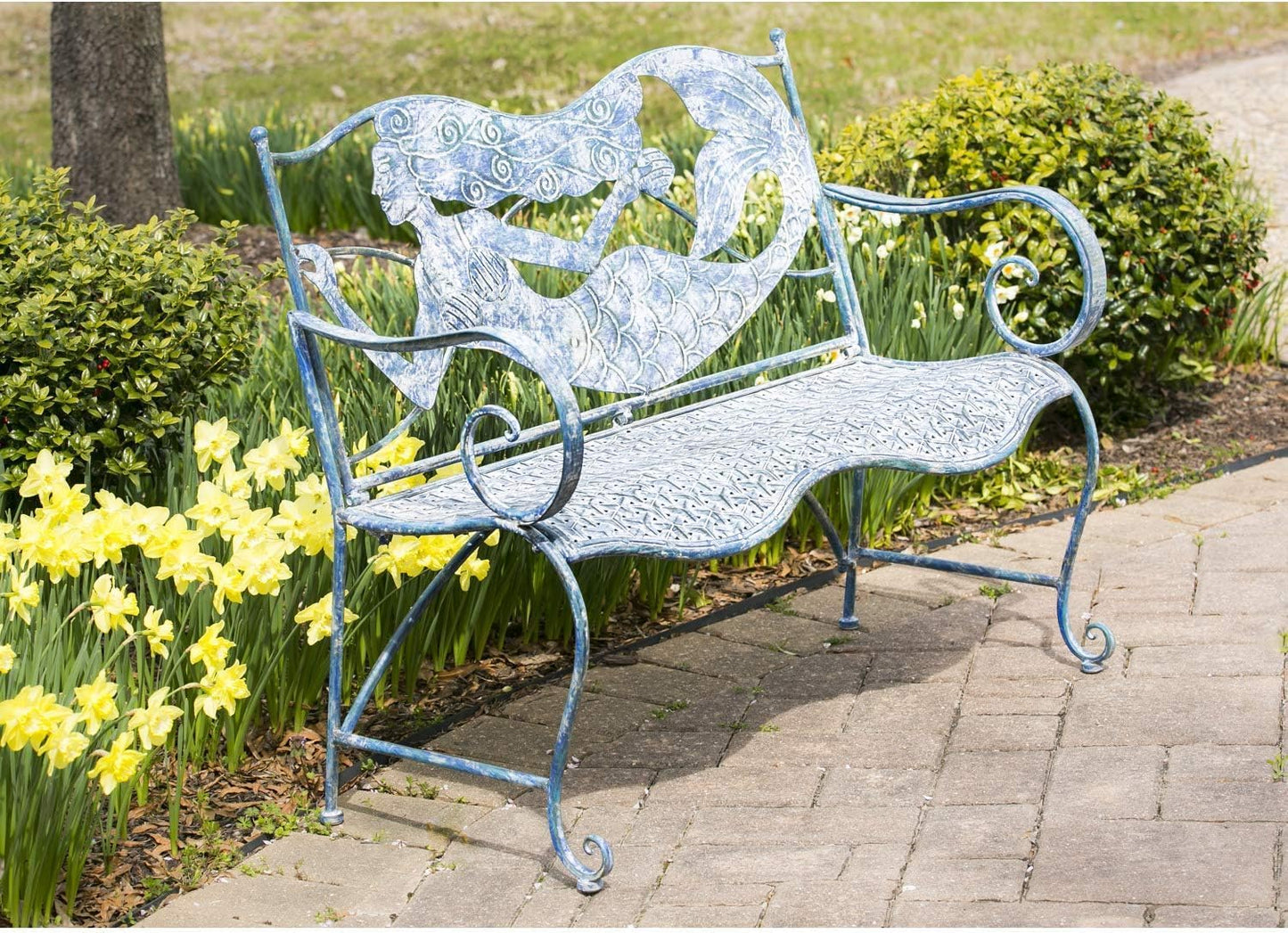Evergreen Garden Sunflower Garden Bench Outdoors & Indoors | Cast Iron Metal Patio Bench | Outdoor Seating Furniture | Seats for Park, Porch, Deck, Yard