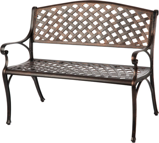 Balkene Home 61491 Patio Bench Cast Aluminum Lightweight Sturdy Bench Perfect for Relaxing Pause in Garden, Backyard Patio Basketweave Design - Antique Bronze Finish