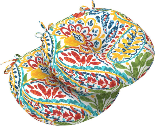 LVTXIII Outdoor All Weather Bistro Seat Cushions, Comfortable Fluffy Tufted Patio Chair Cushions Round 15"x15"x4" Set of 2 for Home Garden Furniture, Paisley Ummi Multi
