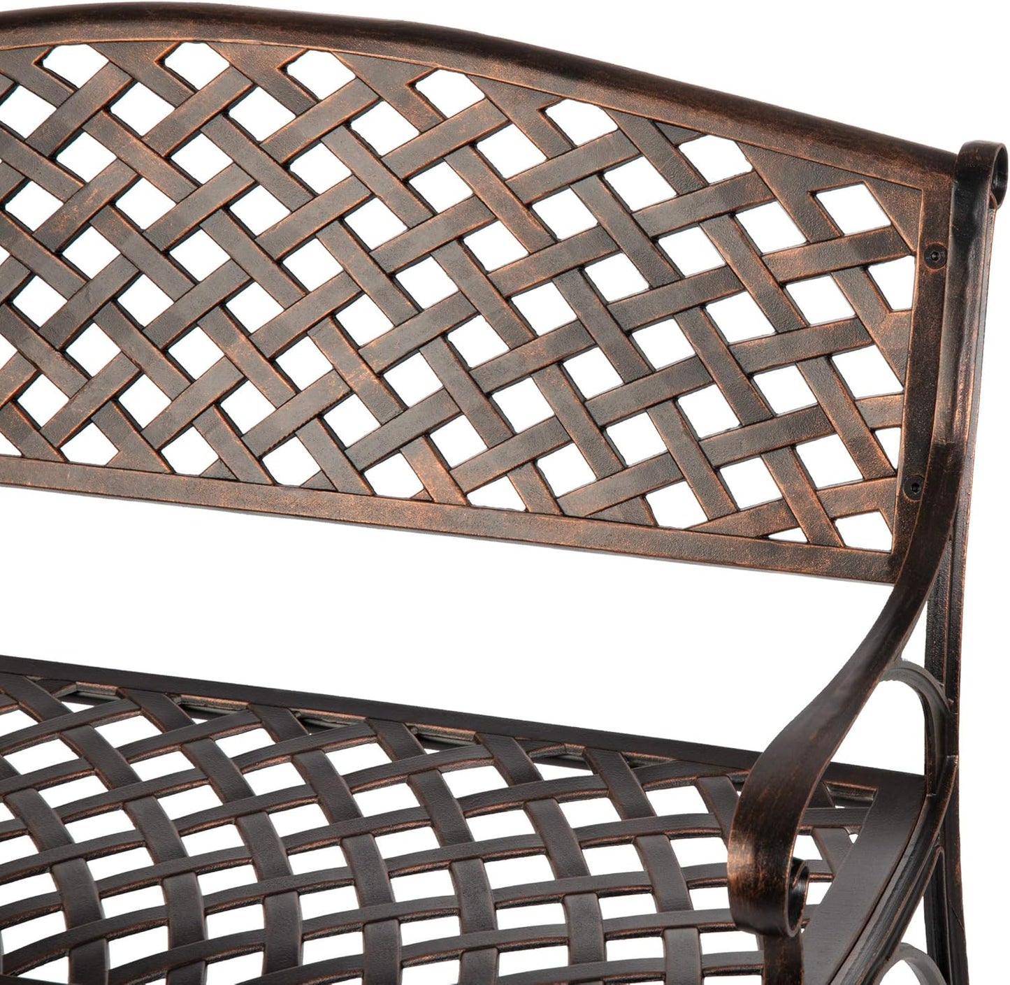Balkene Home 61491 Patio Bench Cast Aluminum Lightweight Sturdy Bench Perfect for Relaxing Pause in Garden, Backyard Patio Basketweave Design - Antique Bronze Finish